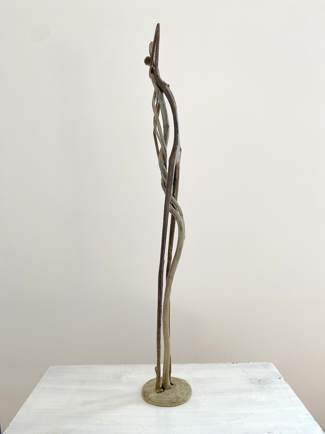 sierlijk en tenger bronzen beeld, vrouw, een uniek kunstwerk van beeldend kunstenaar Ragonda IJtsma, vrouwenfiguur van brons bronzen beeldje, bronsplastiek van een vrouw met tak, mens en natuur verenigd